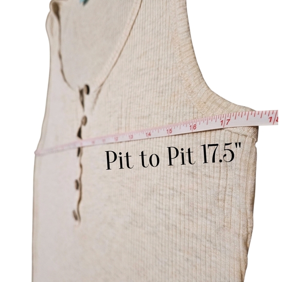 P.S. Kate Henley Tank Top M Beige Ribbed Knit Button Front Cottagecore Layering - Picture 7 of 9